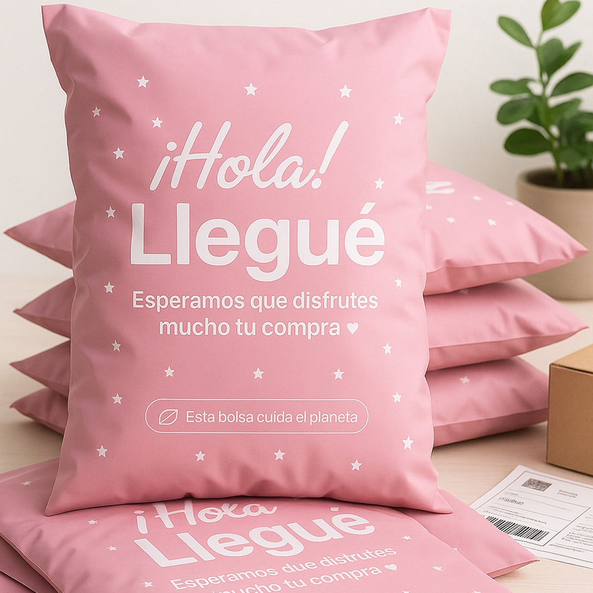 Pack 100 Bolsas Compostable Envio Autoadhesiva 17x30